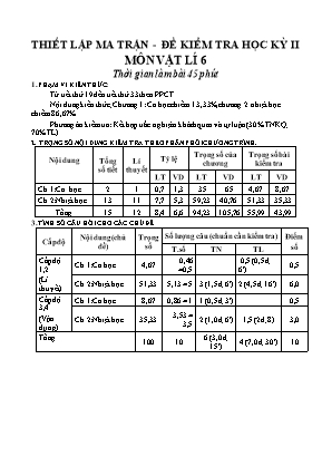 Thiết lập ma trận - Đề kiểm tra học kỳ II môn Vật lí Lớp 6